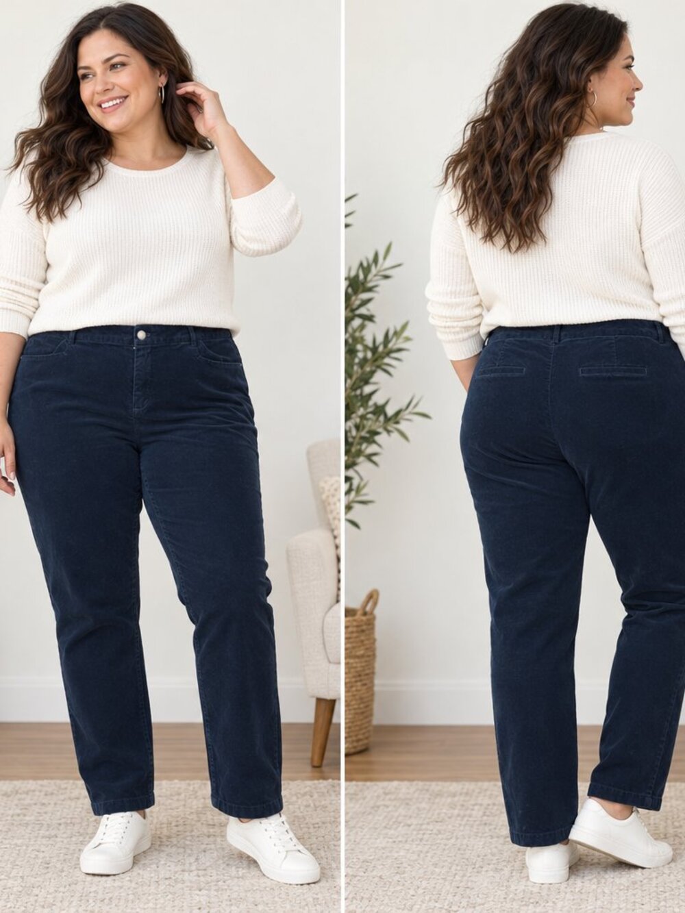 CJ Banks The Perfect Pant Womens Plus Size 18W Velvet Pants Navy Cotton Blend
